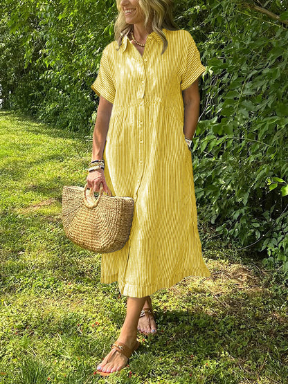 NEW🔥 Striped Lapel Button Down Shirt Dress