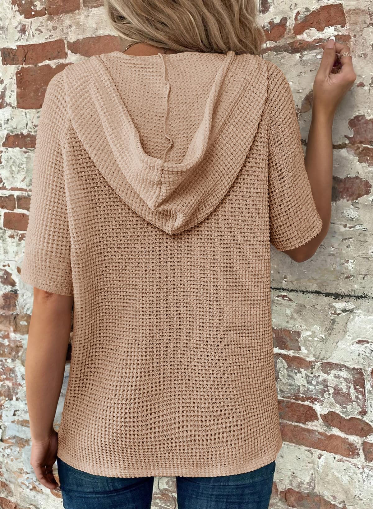 New Arrivals🔥Women's V-neck Casual Button-up Loose Waffle Knit Hoodie