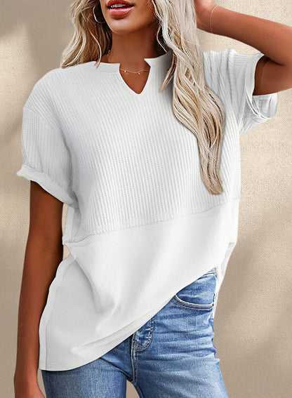 New Arrivals🔥Women's V-neck Casual Waffle Knit Loose Patchwork Top
