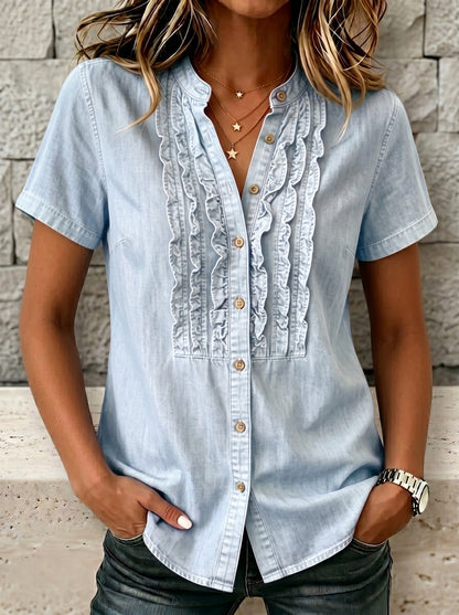 🔥CLEARANCE SALE🔥Women's V-neck Short-sleeved Casual Button-up Loose Denim Top