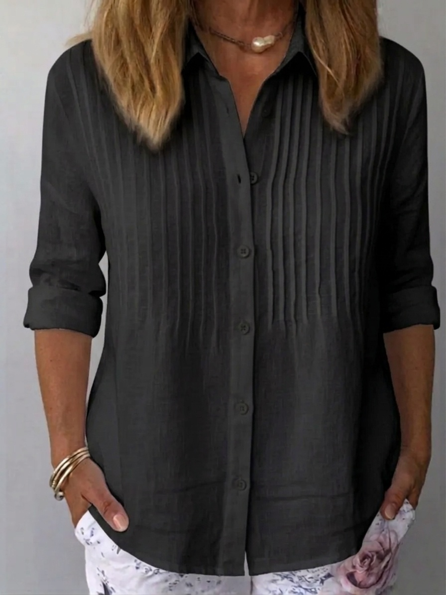 🔥CLEARANCE SALE🔥Women's Solid-color Casual Pleated Cotton-linen Shirt