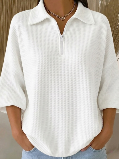 New Arrivals🔥 Women's Casual Polo Zipper 4/3 Sleeves Waffle-knit T-shirt