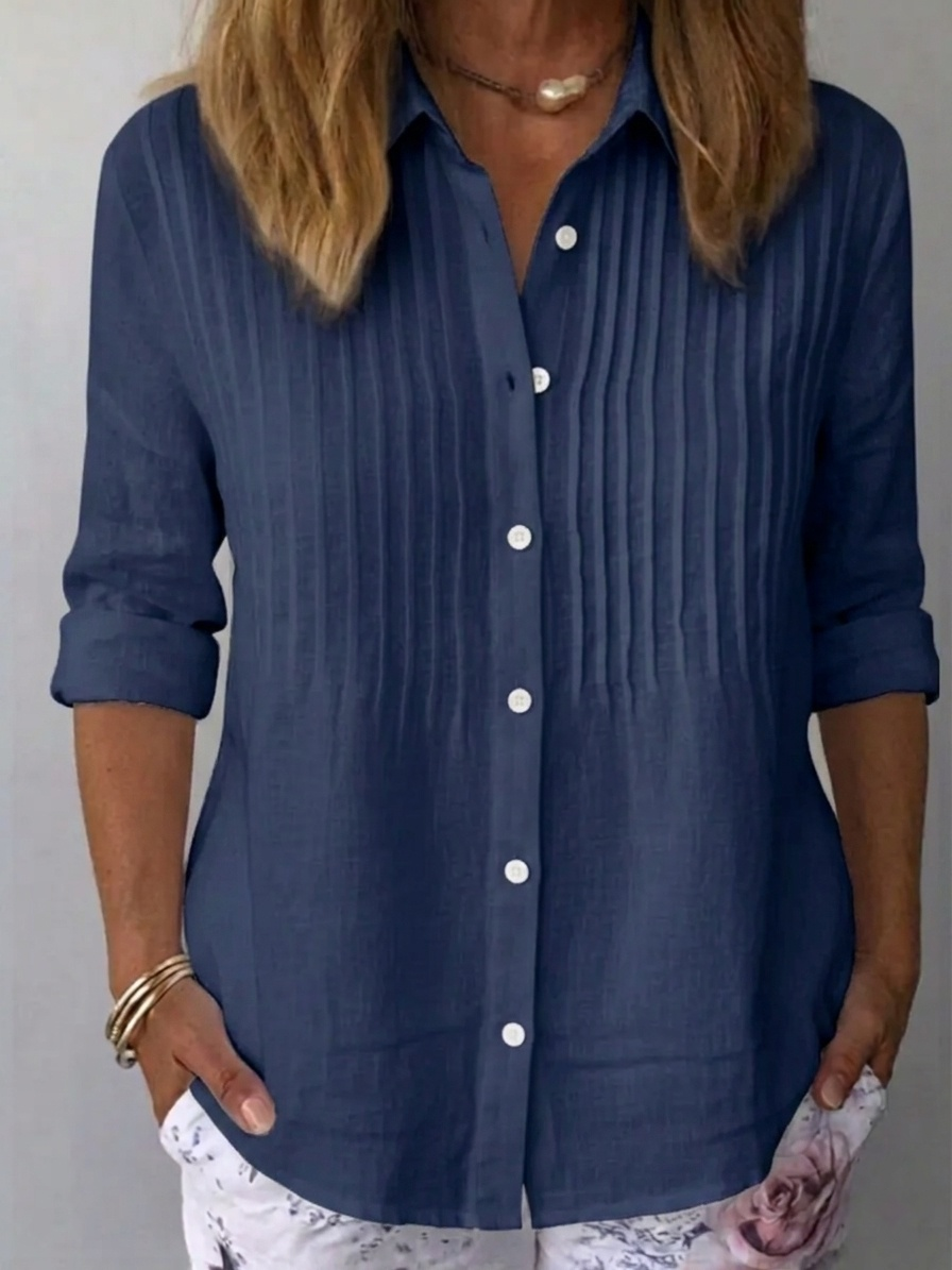 🔥CLEARANCE SALE🔥Women's Solid-color Casual Pleated Cotton-linen Shirt