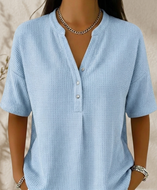 New Arrivals🔥Women’s Casual Loose Henley Waffle-knit T-shirt