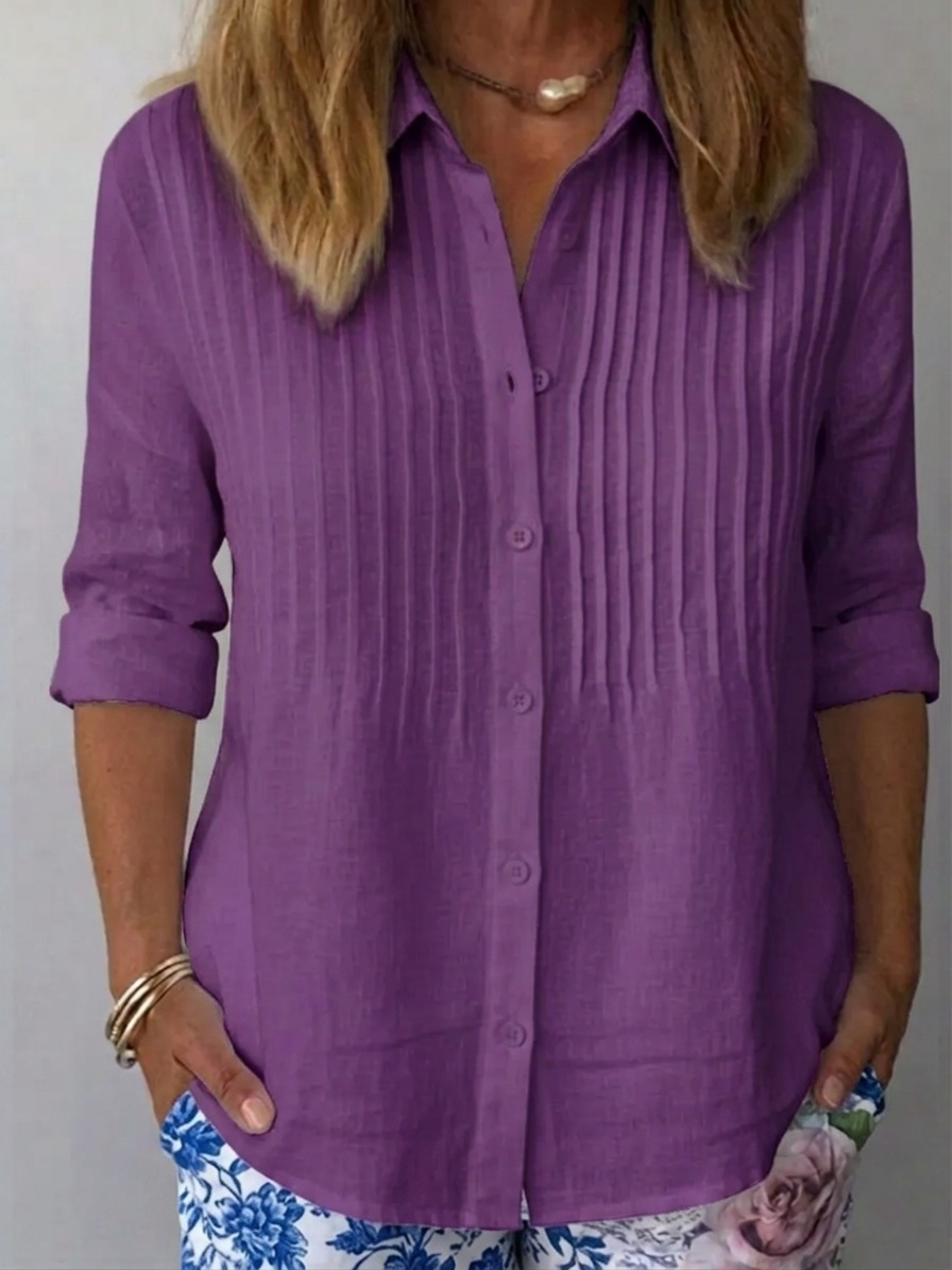 🔥CLEARANCE SALE🔥Women's Solid-color Casual Pleated Cotton-linen Shirt