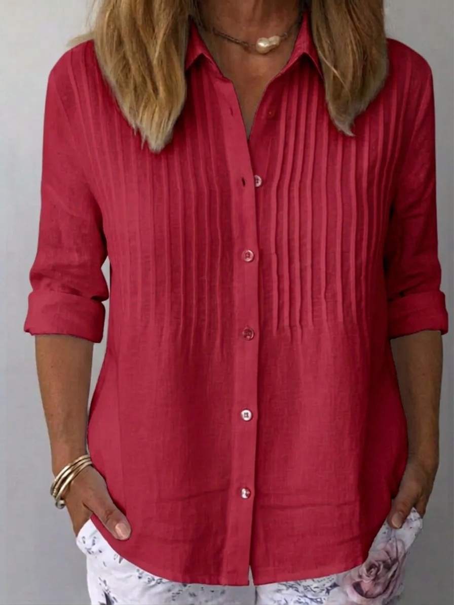 🔥CLEARANCE SALE🔥Women's Solid-color Casual Pleated Cotton-linen Shirt