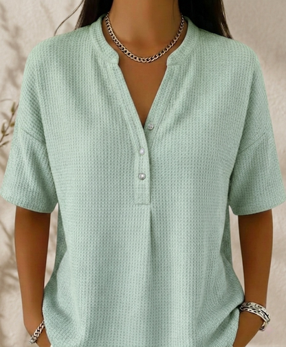 New Arrivals🔥Women’s Casual Loose Henley Waffle-knit T-shirt