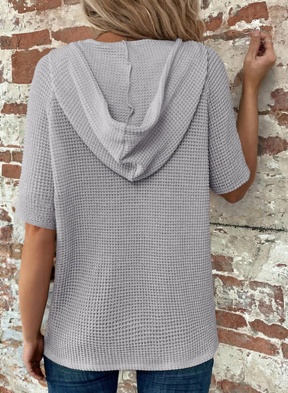 New Arrivals🔥Women's V-neck Casual Button-up Loose Waffle Knit Hoodie