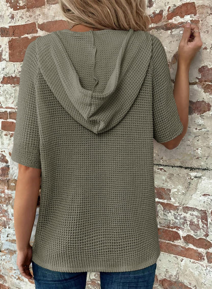 New Arrivals🔥Women's V-neck Casual Button-up Loose Waffle Knit Hoodie