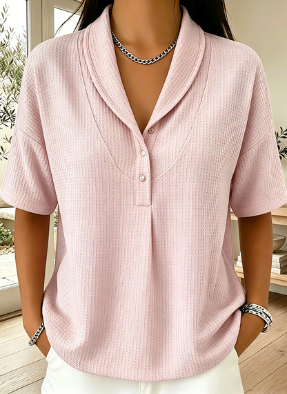 New Arrivals🔥Women’s Casual Loose Shawl Collar Waffle-knit T-shirt