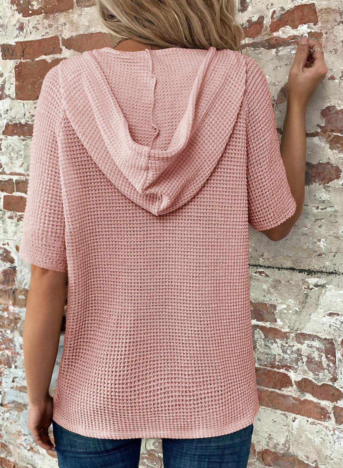 New Arrivals🔥Women's V-neck Casual Button-up Loose Waffle Knit Hoodie