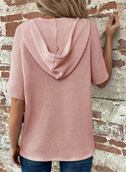 New Arrivals🔥Women's V-neck Casual Button-up Loose Waffle Knit Hoodie