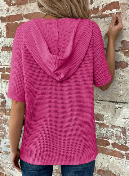New Arrivals🔥Women's V-neck Casual Button-up Loose Waffle Knit Hoodie
