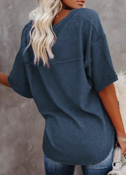 New Arrivals🔥Women's V-neck Short-Sleeve Casual Loose Waffle Knit Top