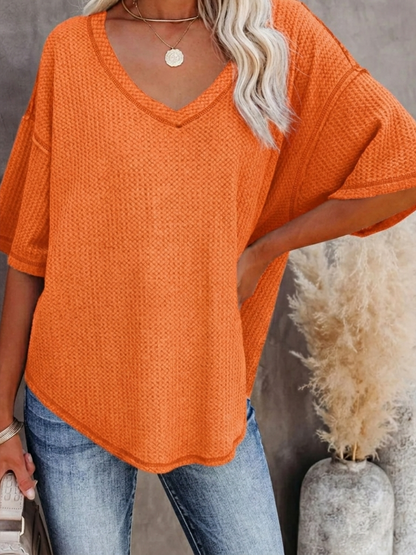 New Arrivals🔥Women's V-neck Short-Sleeve Casual Loose Waffle Knit Top