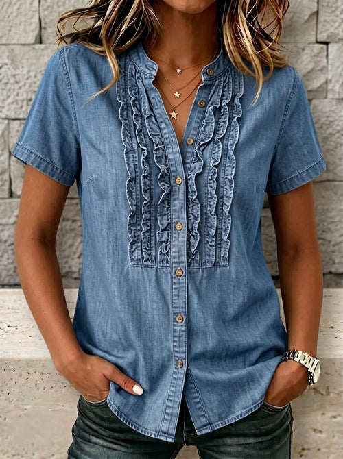 🔥CLEARANCE SALE🔥Women's V-neck Short-sleeved Casual Button-up Loose Denim Top