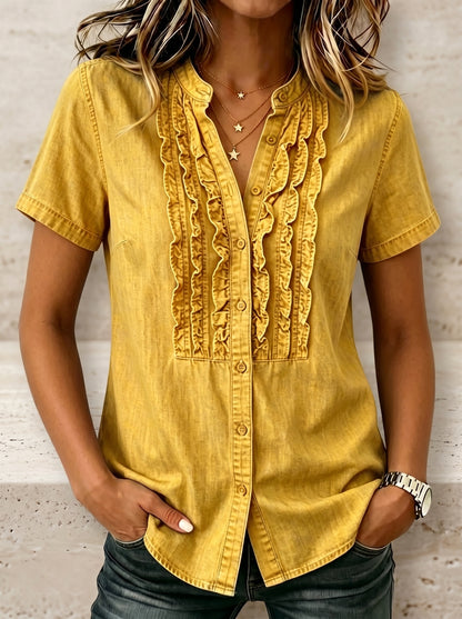 🔥CLEARANCE SALE🔥Women's V-neck Short-sleeved Casual Button-up Loose Denim Top