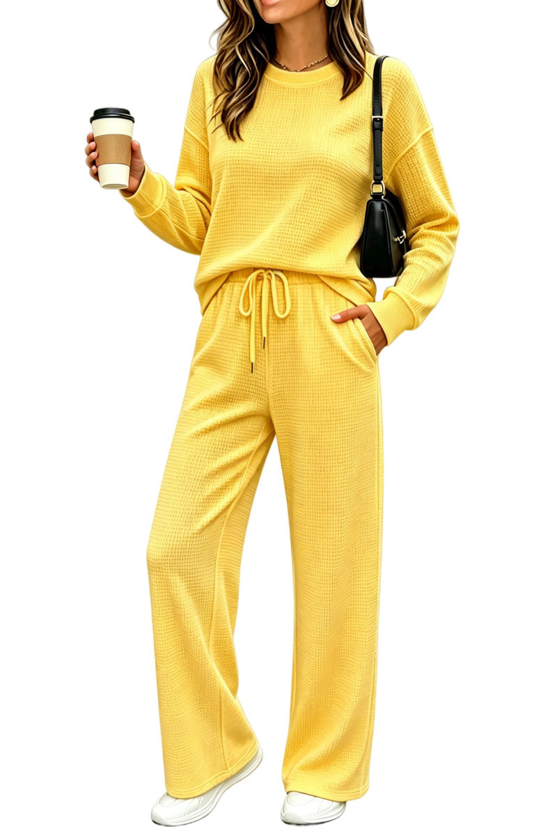 ⏰ LAST DAY SAVE 50% 🔥Women's 2 Piece Sets Waffle Knit Crewneck Sweatshirt & Pants Casual Travel Outfits