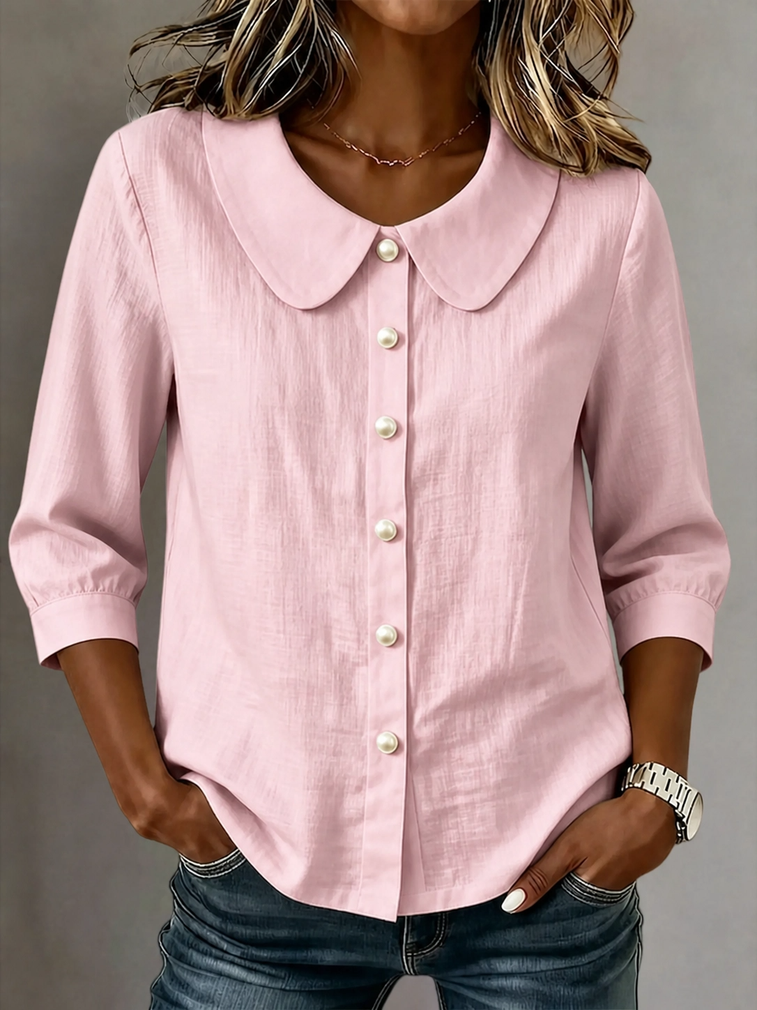 New Arrival 🔥 Women's Casual Cotton-Linen Peter-Pan-Collar Button-Up Shirt