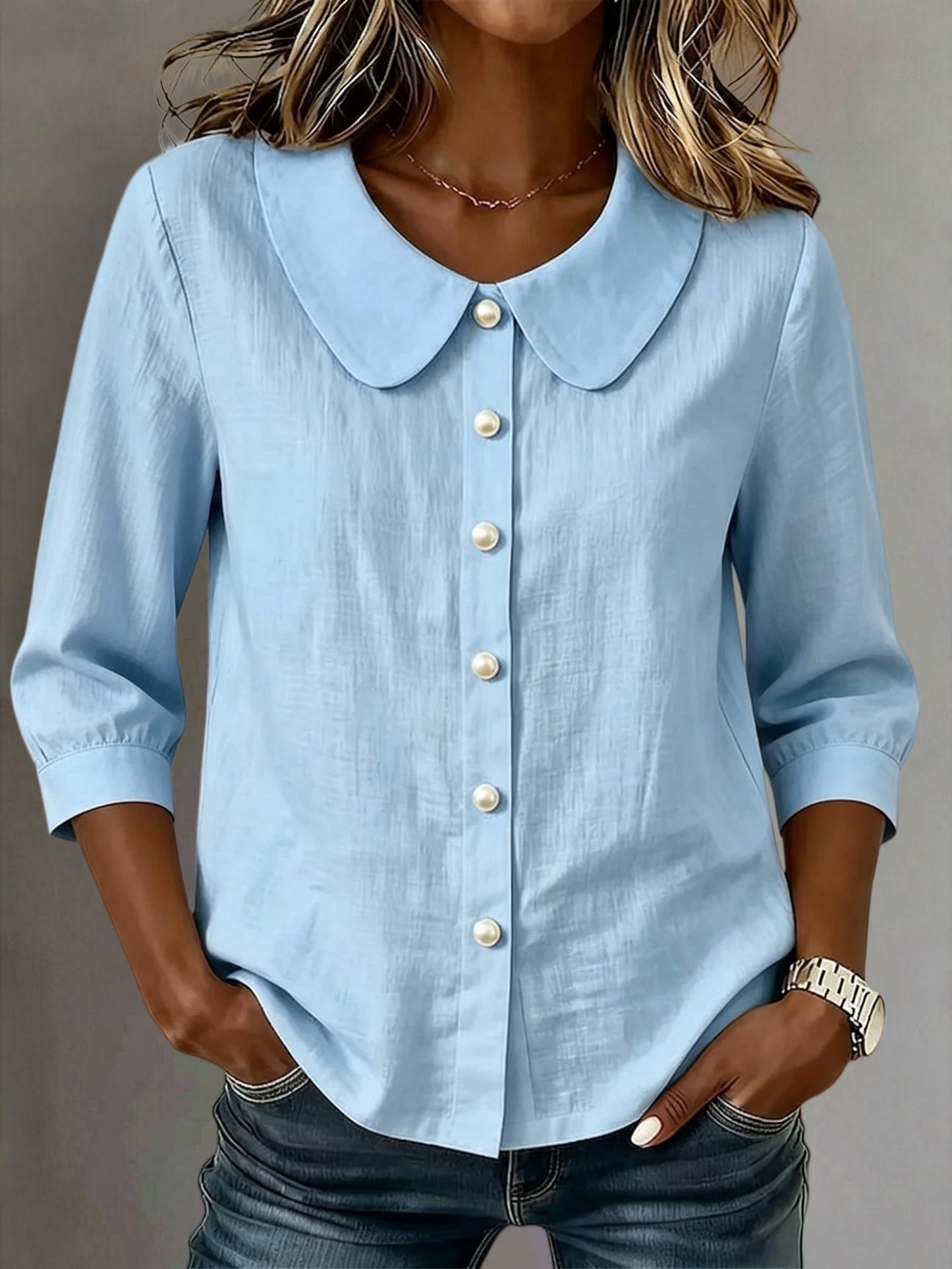New Arrival 🔥 Women's Casual Cotton-Linen Peter-Pan-Collar Button-Up Shirt