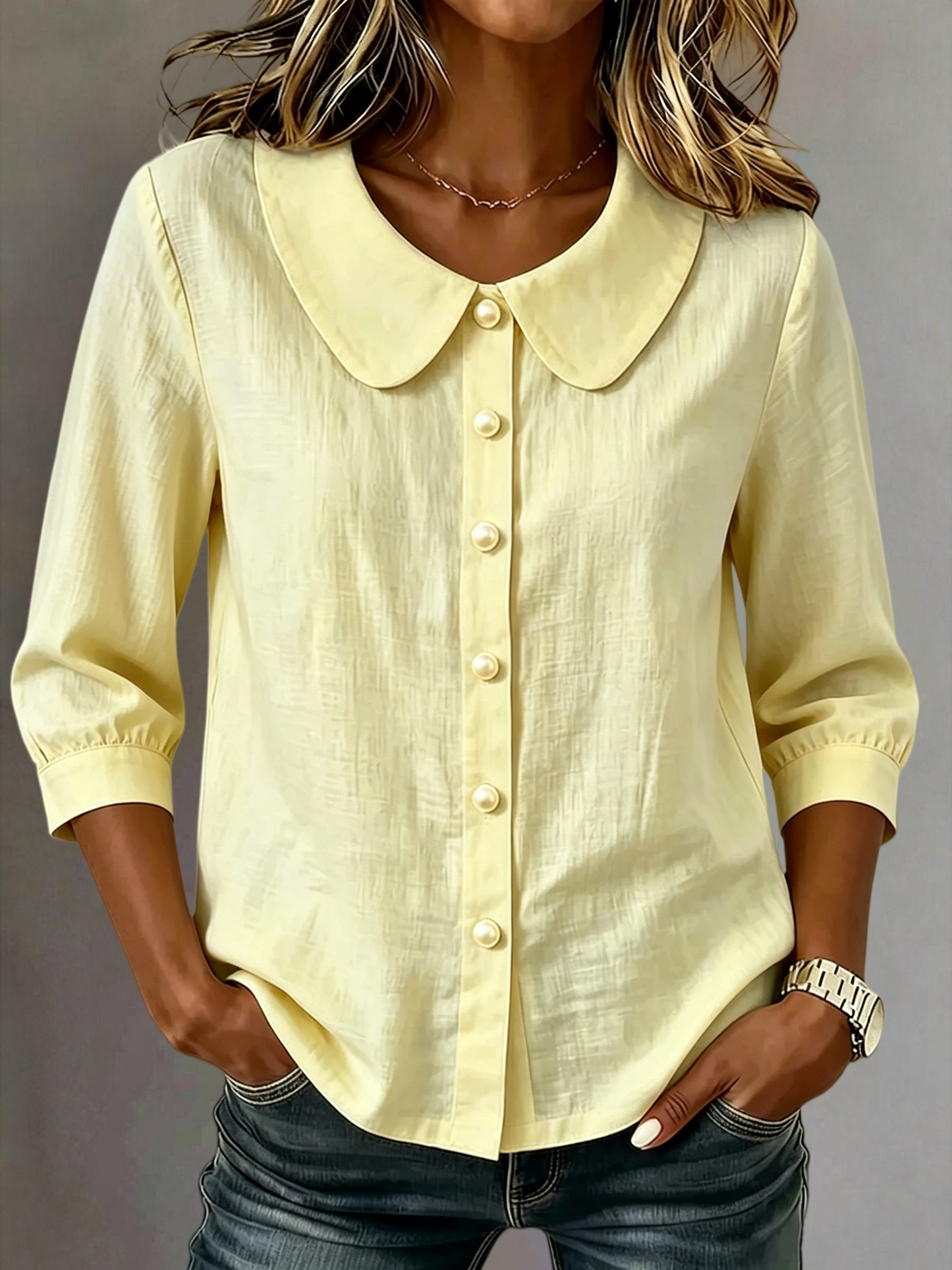 New Arrival 🔥 Women's Casual Cotton-Linen Peter-Pan-Collar Button-Up Shirt