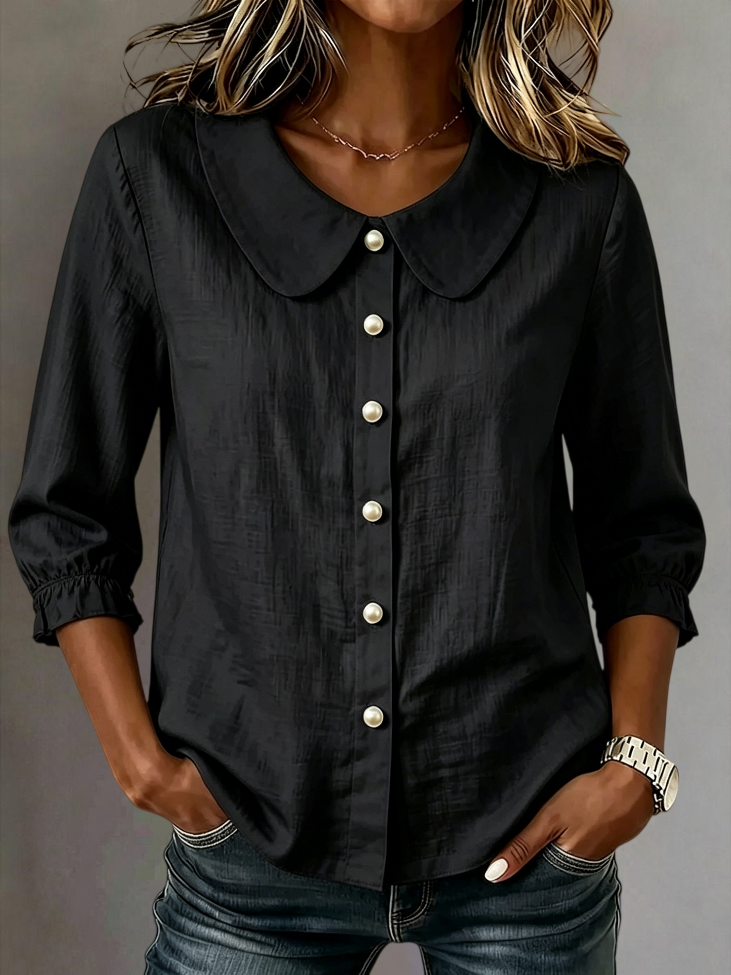 New Arrival 🔥 Women's Casual Cotton-Linen Peter-Pan-Collar Button-Up Shirt
