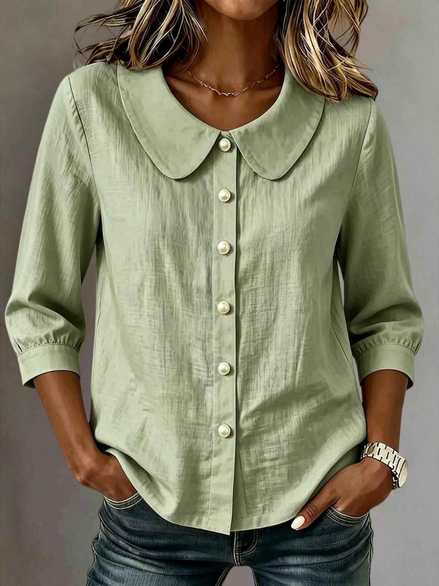New Arrival 🔥 Women's Casual Cotton-Linen Peter-Pan-Collar Button-Up Shirt
