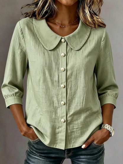 New Arrival 🔥 Women's Casual Cotton-Linen Peter-Pan-Collar Button-Up Shirt