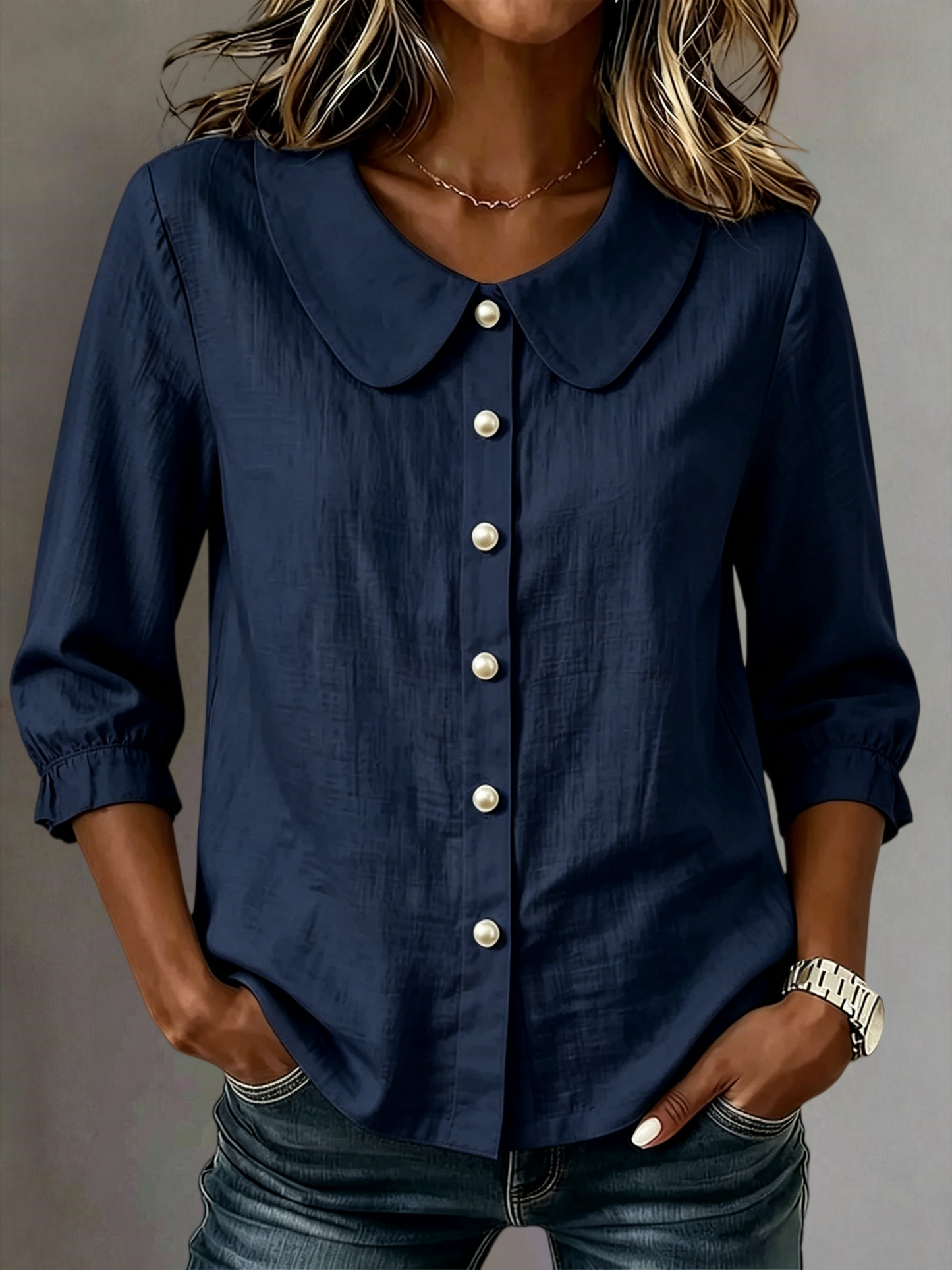 New Arrival 🔥 Women's Casual Cotton-Linen Peter-Pan-Collar Button-Up Shirt