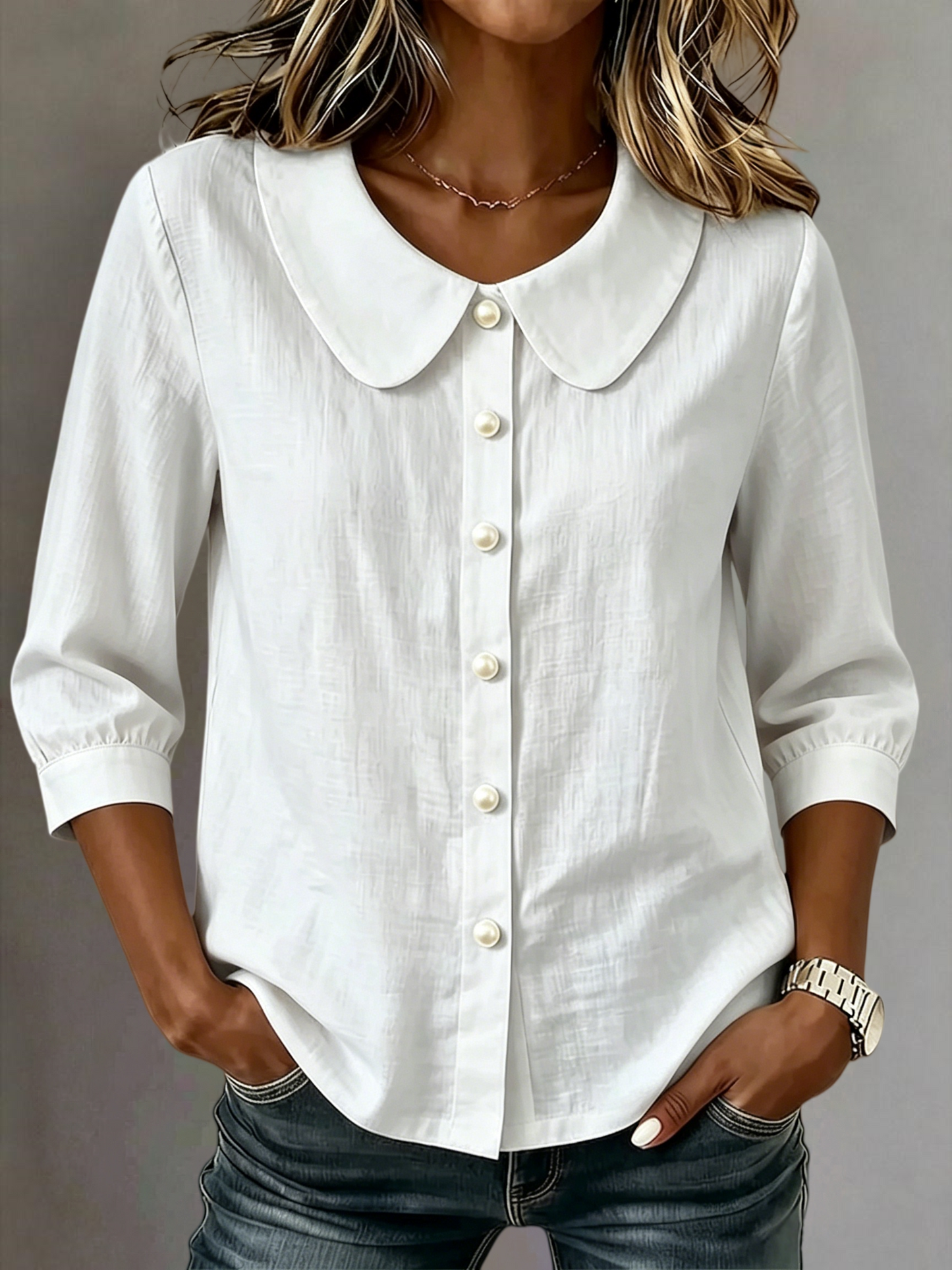 New Arrival 🔥 Women's Casual Cotton-Linen Peter-Pan-Collar Button-Up Shirt