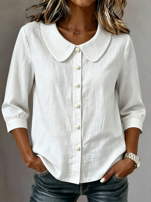 New Arrival 🔥 Women's Casual Cotton-Linen Peter-Pan-Collar Button-Up Shirt