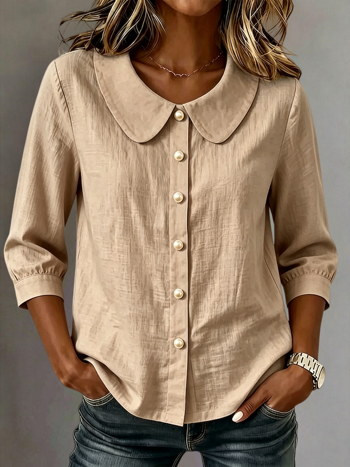 New Arrival 🔥 Women's Casual Cotton-Linen Peter-Pan-Collar Button-Up Shirt