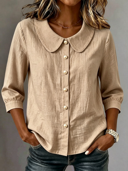 New Arrival 🔥 Women's Casual Cotton-Linen Peter-Pan-Collar Button-Up Shirt