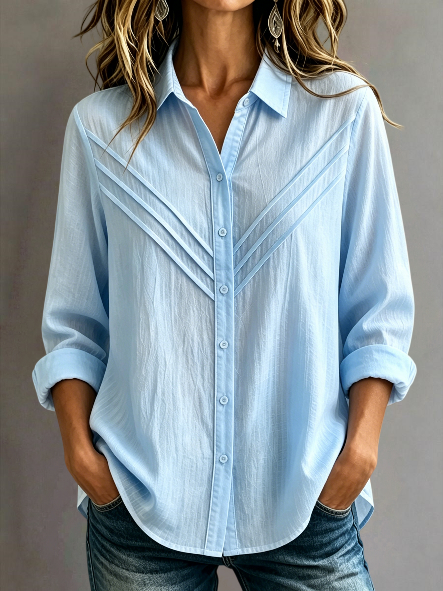 New Arrival 🔥Women's Casual Cotton-Linen Pintuck Button-Up Shirt