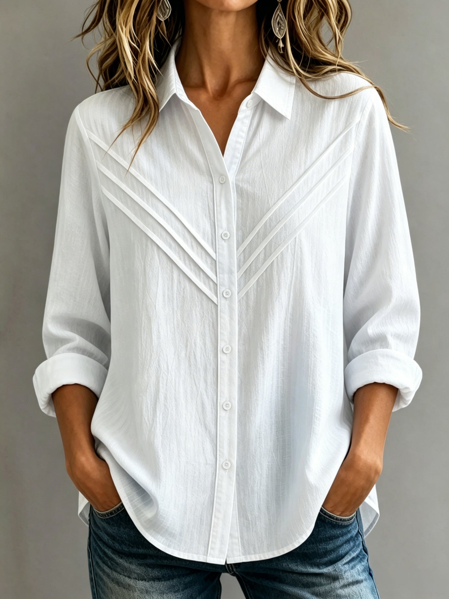 New Arrival 🔥Women's Casual Cotton-Linen Pintuck Button-Up Shirt