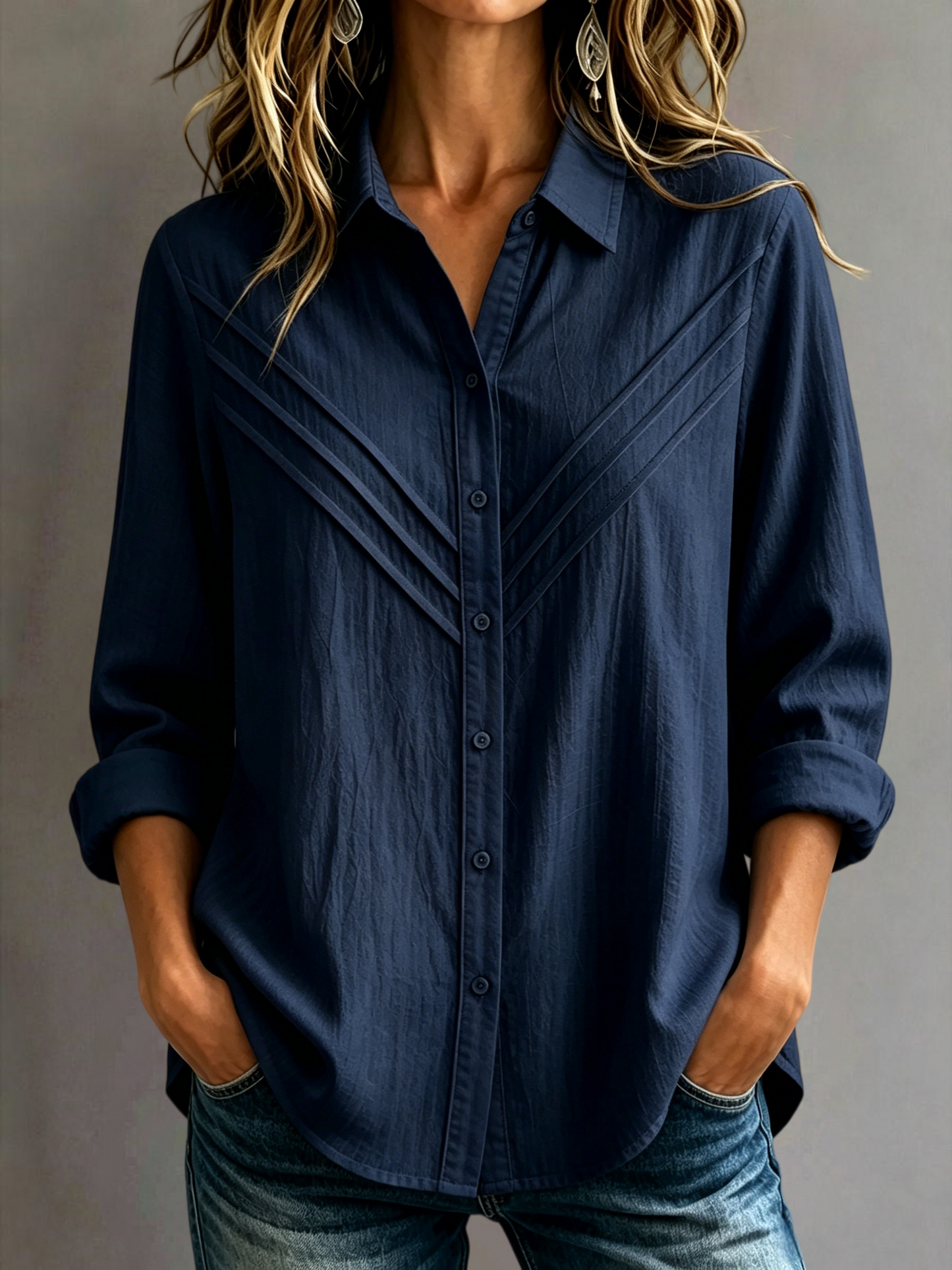 New Arrival 🔥Women's Casual Cotton-Linen Pintuck Button-Up Shirt