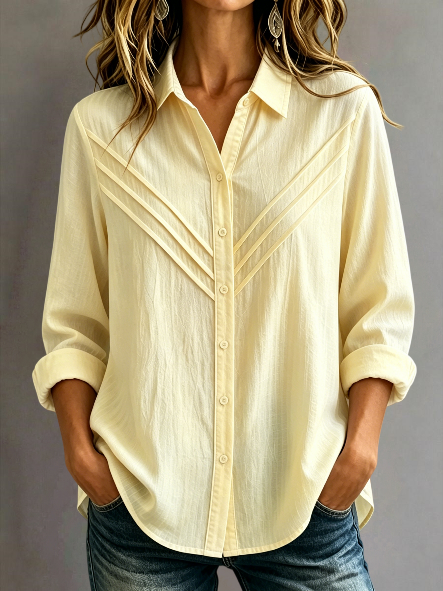 New Arrival 🔥Women's Casual Cotton-Linen Pintuck Button-Up Shirt