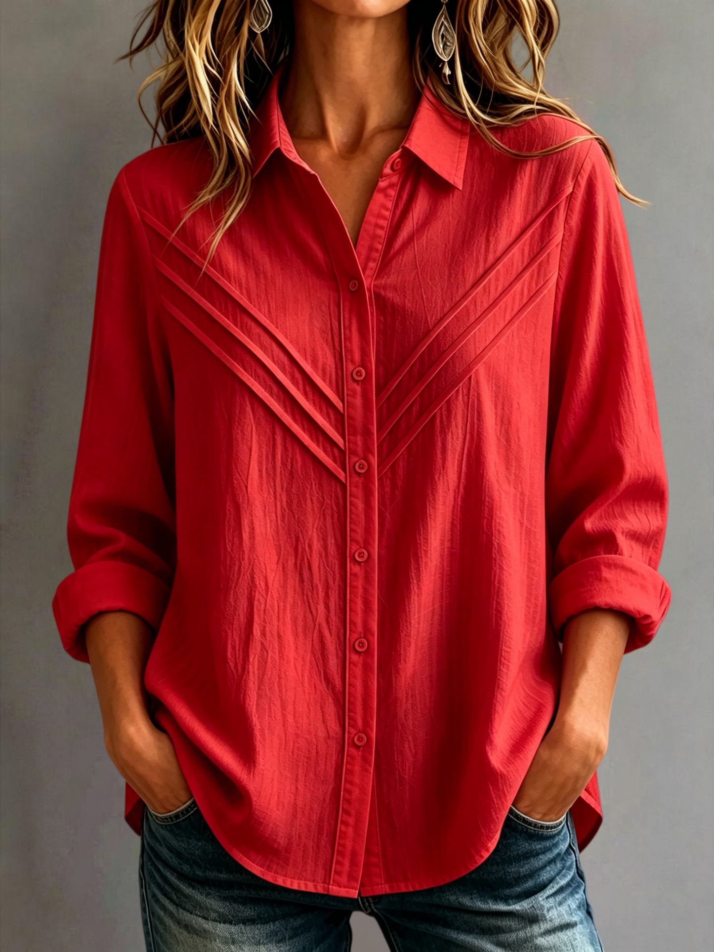 New Arrival 🔥Women's Casual Cotton-Linen Pintuck Button-Up Shirt