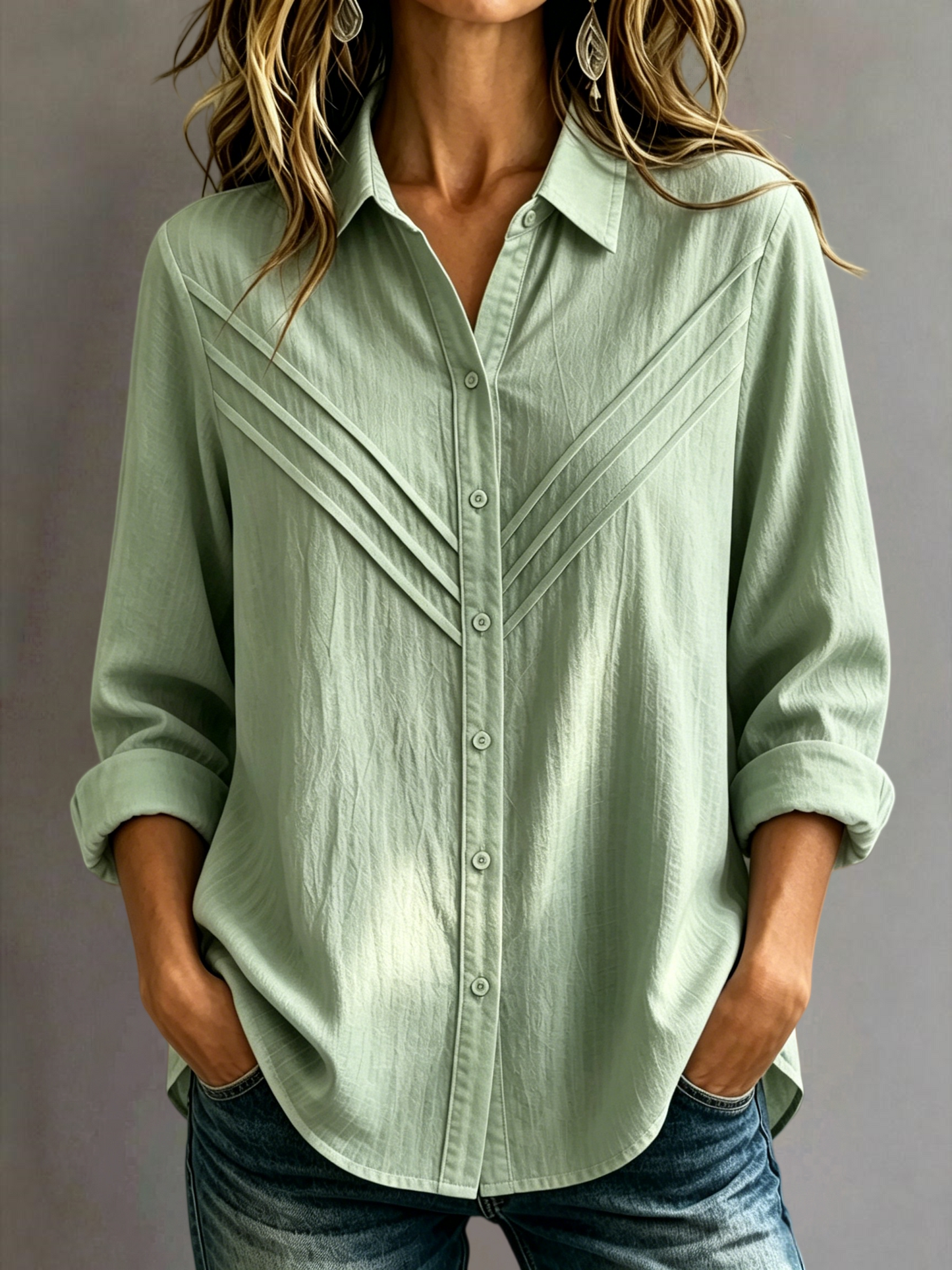 New Arrival 🔥Women's Casual Cotton-Linen Pintuck Button-Up Shirt