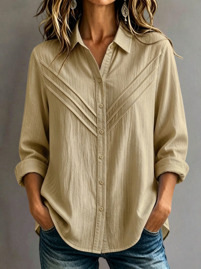 New Arrival 🔥Women's Casual Cotton-Linen Pintuck Button-Up Shirt
