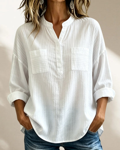 New Arrival 🔥 Women's Casual Loose Cotton-Linen Shirt with V-Neck and Long Sleeves