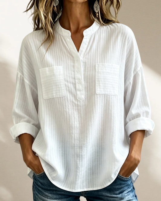New Arrival 🔥 Women's Casual Loose Cotton-Linen Shirt with V-Neck and Long Sleeves