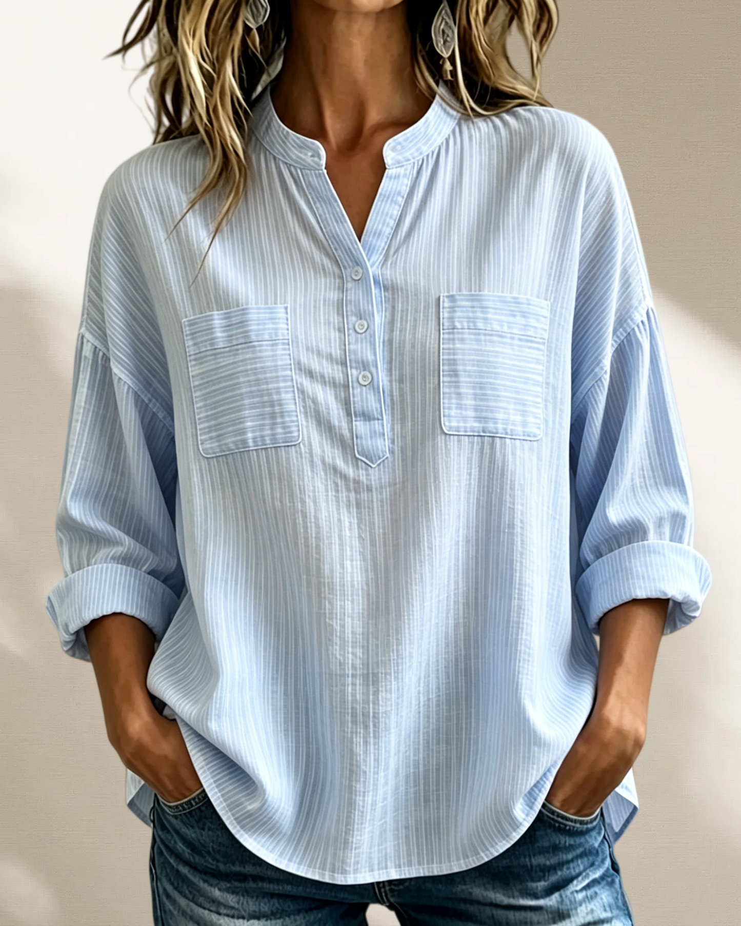 New Arrival 🔥 Women's Casual Loose Cotton-Linen Shirt with V-Neck and Long Sleeves
