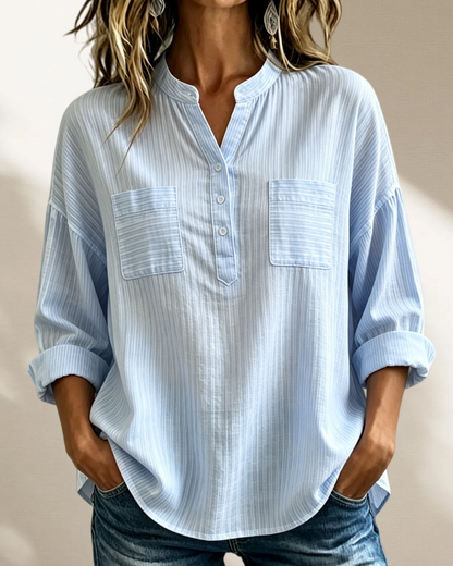 New Arrival 🔥 Women's Casual Loose Cotton-Linen Shirt with V-Neck and Long Sleeves