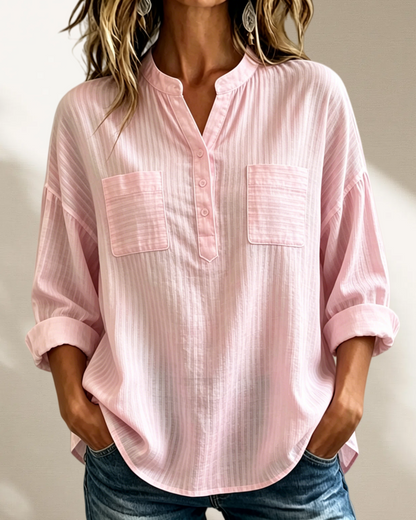New Arrival 🔥 Women's Casual Loose Cotton-Linen Shirt with V-Neck and Long Sleeves