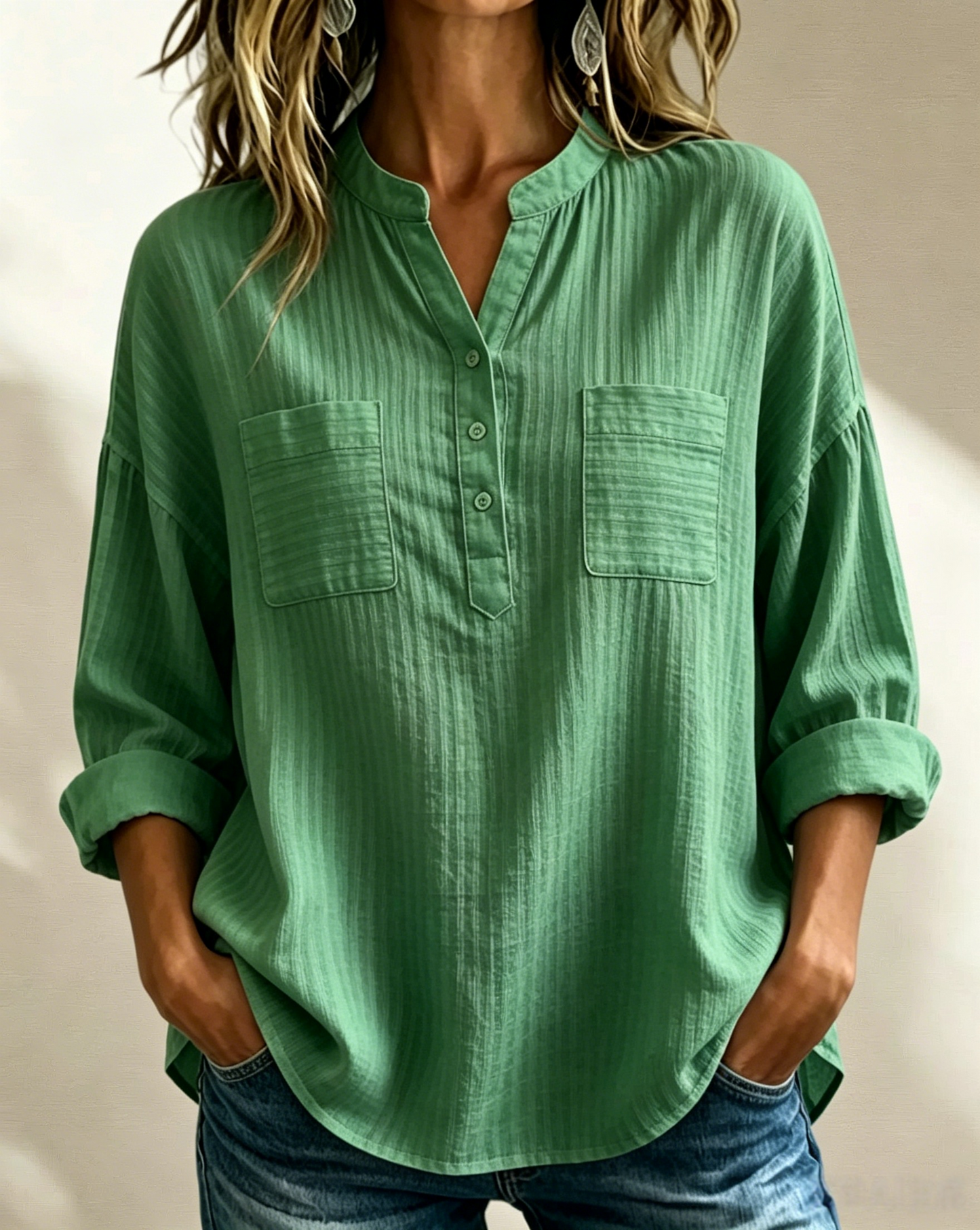 New Arrival 🔥 Women's Casual Loose Cotton-Linen Shirt with V-Neck and Long Sleeves