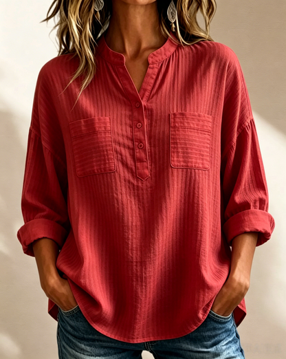 New Arrival 🔥 Women's Casual Loose Cotton-Linen Shirt with V-Neck and Long Sleeves