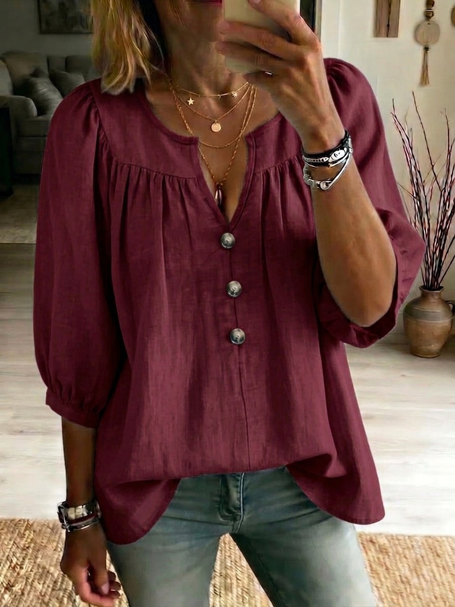New Arrivals💥Women's Cotton-linen 3/4-sleeve T-shirt