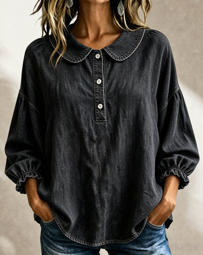 🔥CLEARANCE SALE🔥Women’s Denim Peter-Pan-Collar Three-Quarter Sleeve Top