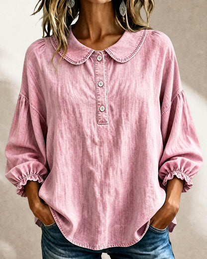 🔥CLEARANCE SALE🔥Women’s Denim Peter-Pan-Collar Three-Quarter Sleeve Top